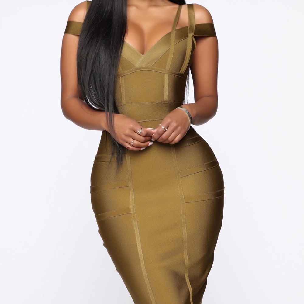 Fashion Nova “Lansa” Bandage Dress - Olive